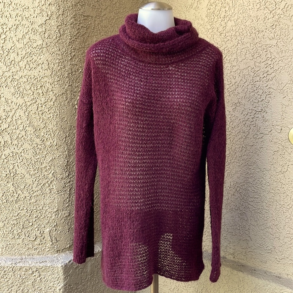 Dark burgundy Anthropologie silk/alpaca knitted long sweater
